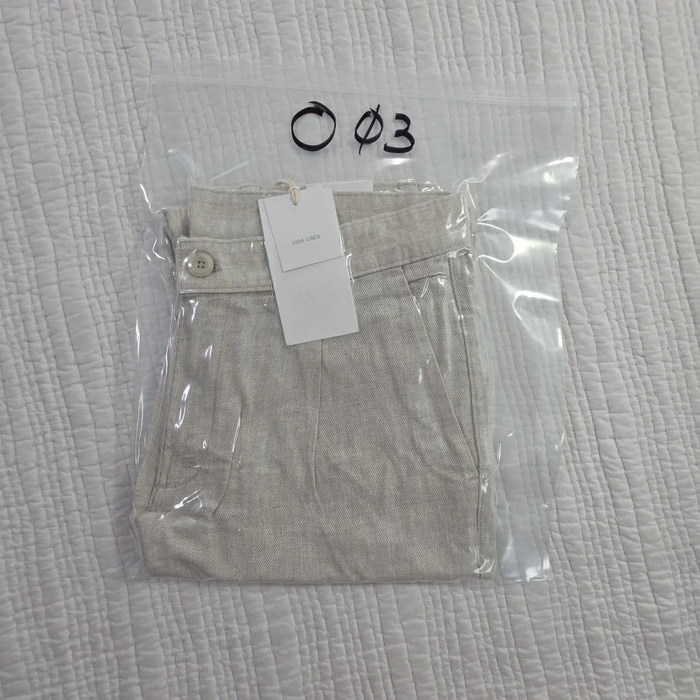 Zara 100% Linen Pants Mens 30x28 Natural Beige Pleated Chino Relaxed Fit NWT